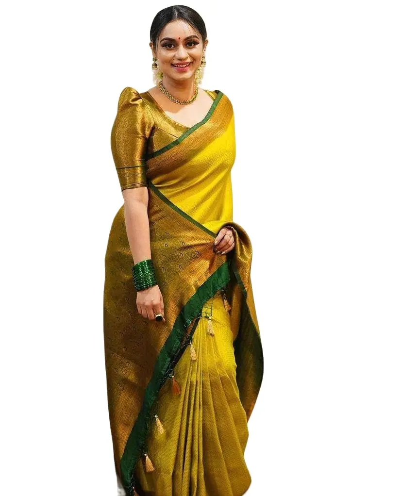 Yashika Yellow Banarasi Kanjivaram Art Silk Saree with Unstitched Blouse Piece | 5.25m Length - main product image