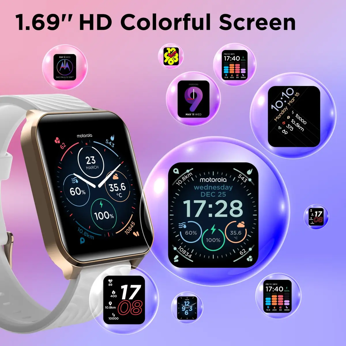 Motorola Moto Watch 70 - Health & Fitness Bluetooth Smartwatch 1.69" LCD Rose Gold | Advanced Health Features - view 6