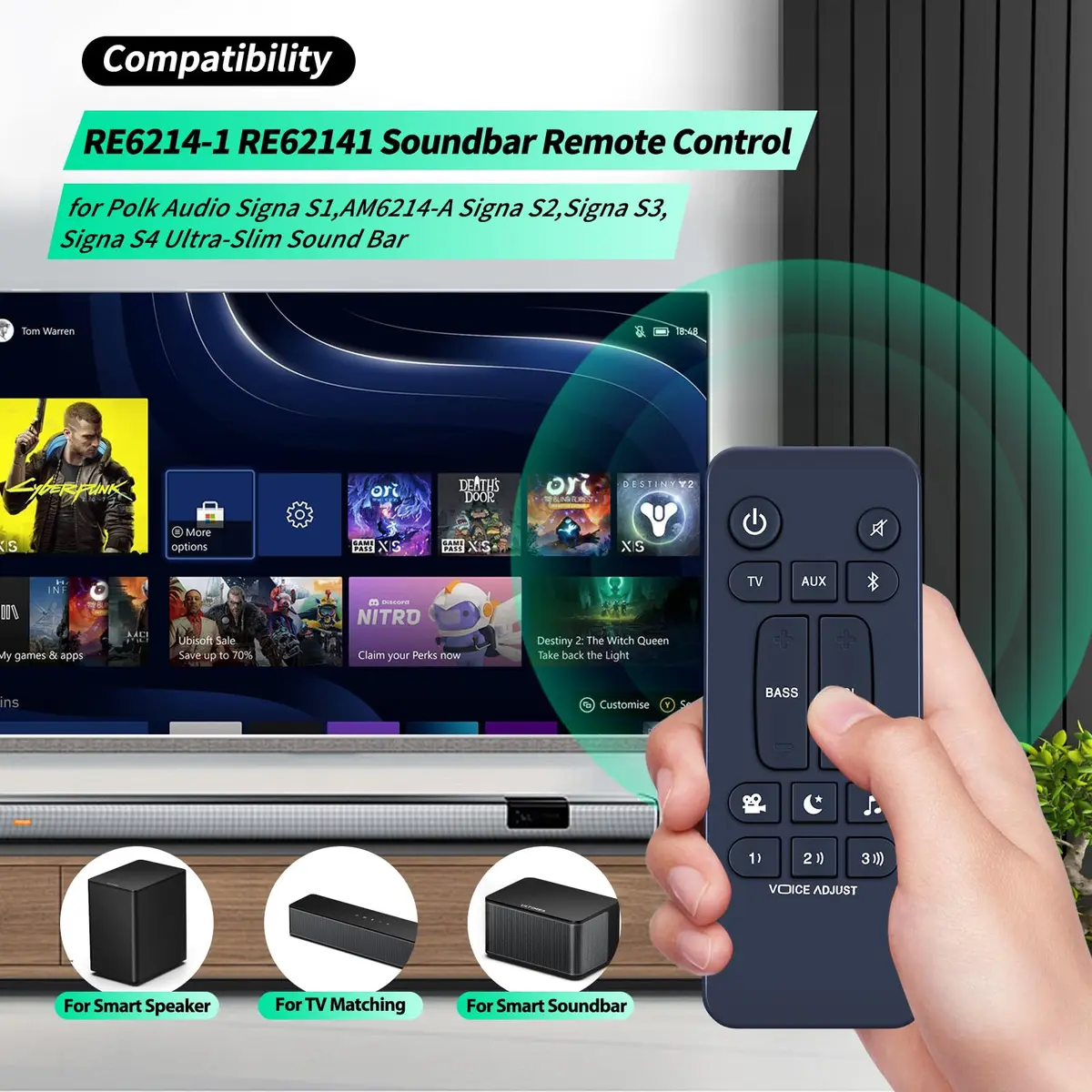 WDZP Universal Soundbar Remote Control for Polk Audio Signa S1 S2 S3 | No Programming, 180° Infrared, 12m Range - view 2