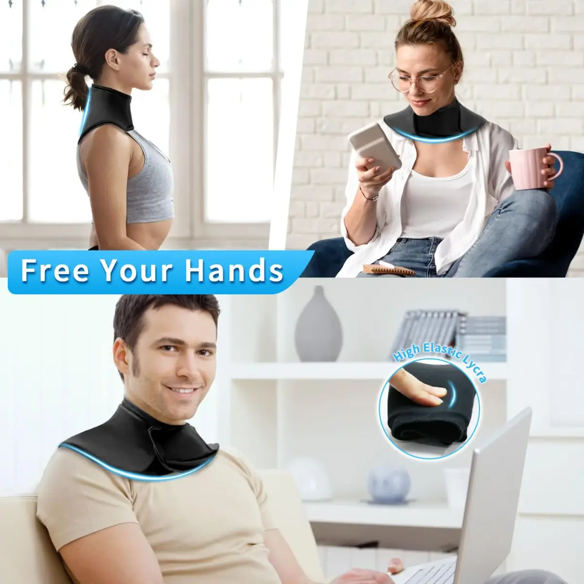 ZNÖCUETÖD Neck Ice Pack Wrap Reusable Gel Ice Packs for Cervical Injuries Pain Relief, Black - view 5