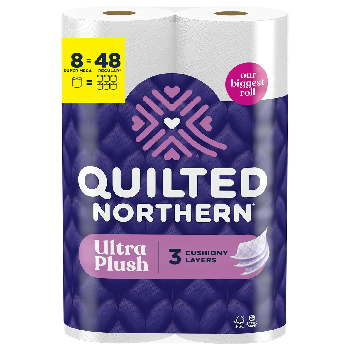 Quilted Northern Ultra Plush Toilet Paper, 8 Super Mega Rolls (3024 Sheets Total) | 3-Ply Softness, Lint-Free, USA Imported - main product image