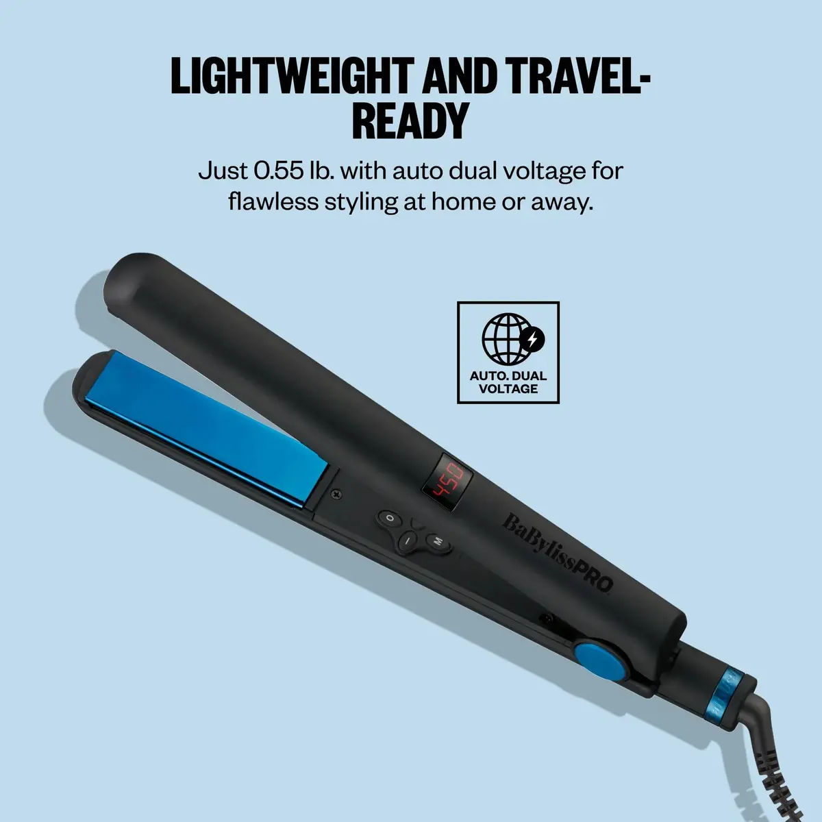 BaBylissPRO Digital Ionic 1 in. Titanium Flat Iron Hair Straightener | 450°F Heat, All-Directional Floating Plates, Dual Voltage - view 6