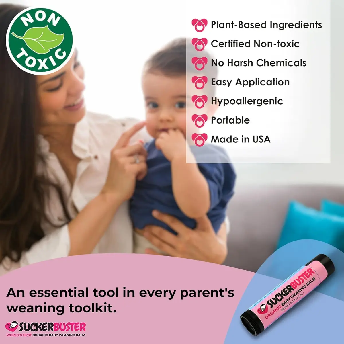 Suckerbuster Organic Baby Weaning Balm Stick 0.2ml (0.10 Fl Oz) | Gentle Weaning for Mothers & Babies - view 6