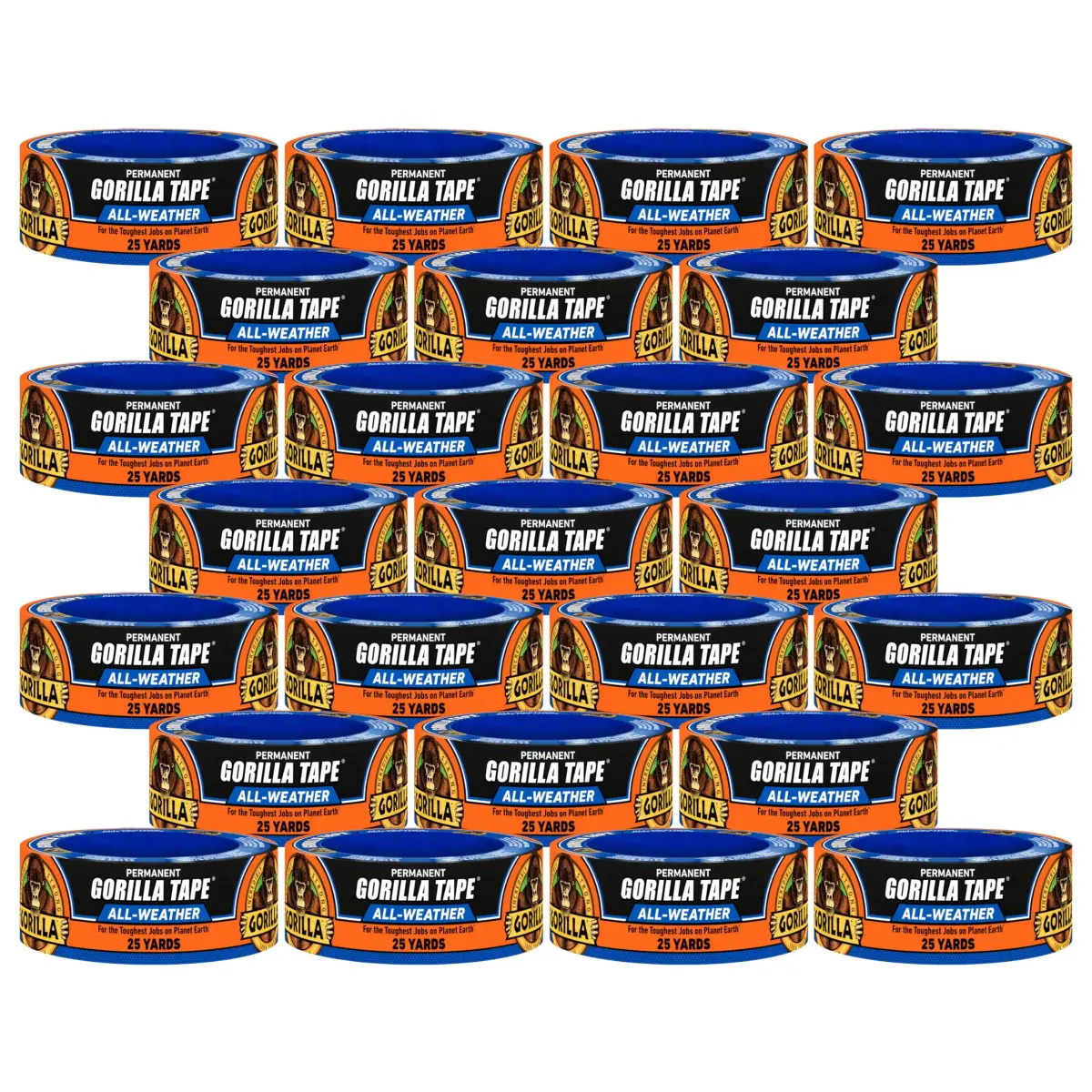 Gorilla All Weather Duct Tape, Black, 1.88" x 25 yd (25 Rolls) | UV & Temperature Resistant Waterproof Tape - main product image