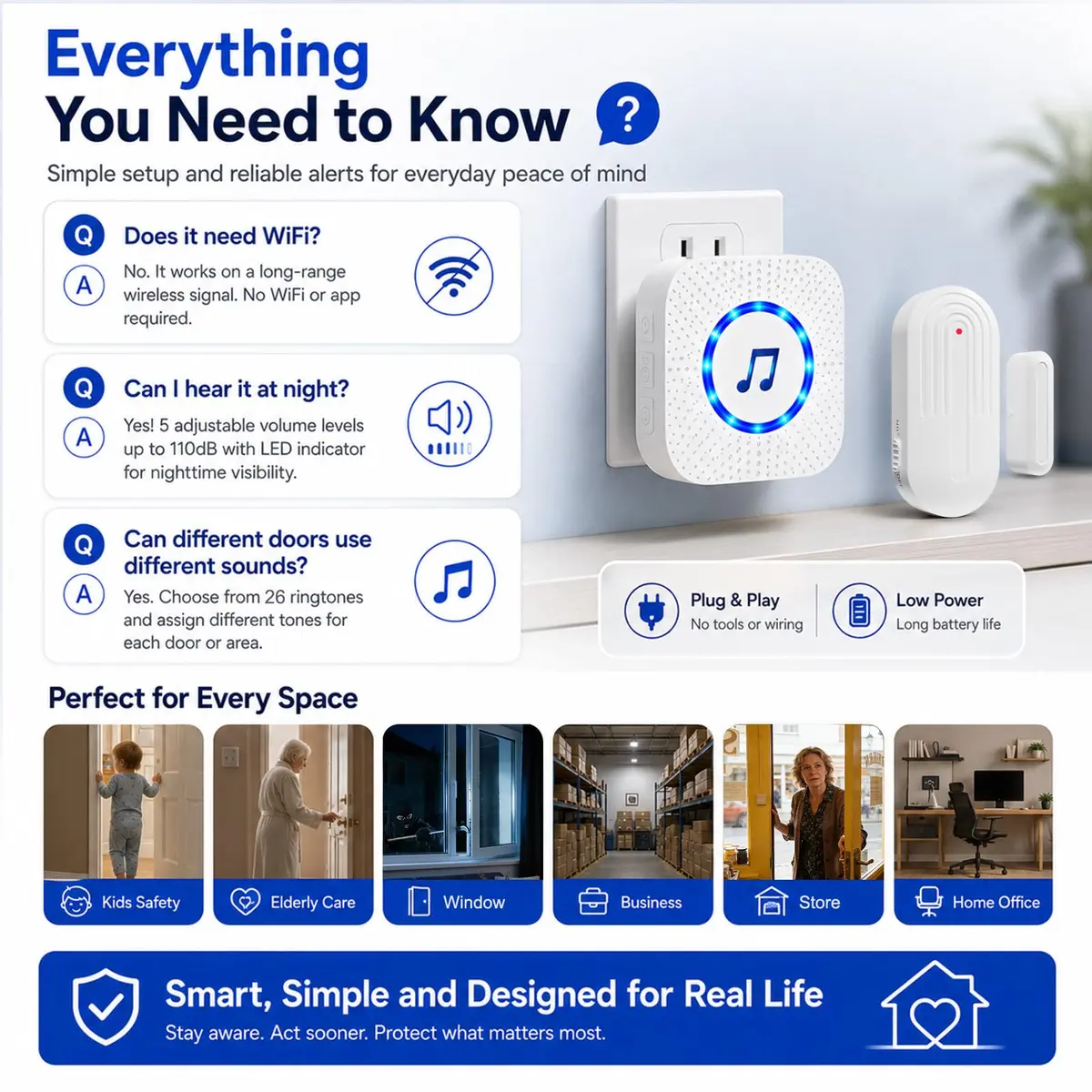 SanJie Door Chime Alarm When Open for Kids Safety, Home and Business | Wireless Entry Alert with 26 Ringtones - view 7