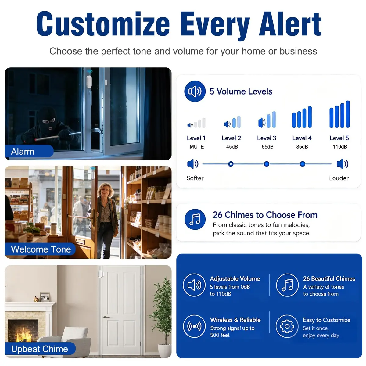 SanJie Door Chime Alarm When Open for Kids Safety, Home and Business | Wireless Entry Alert with 26 Ringtones - view 3