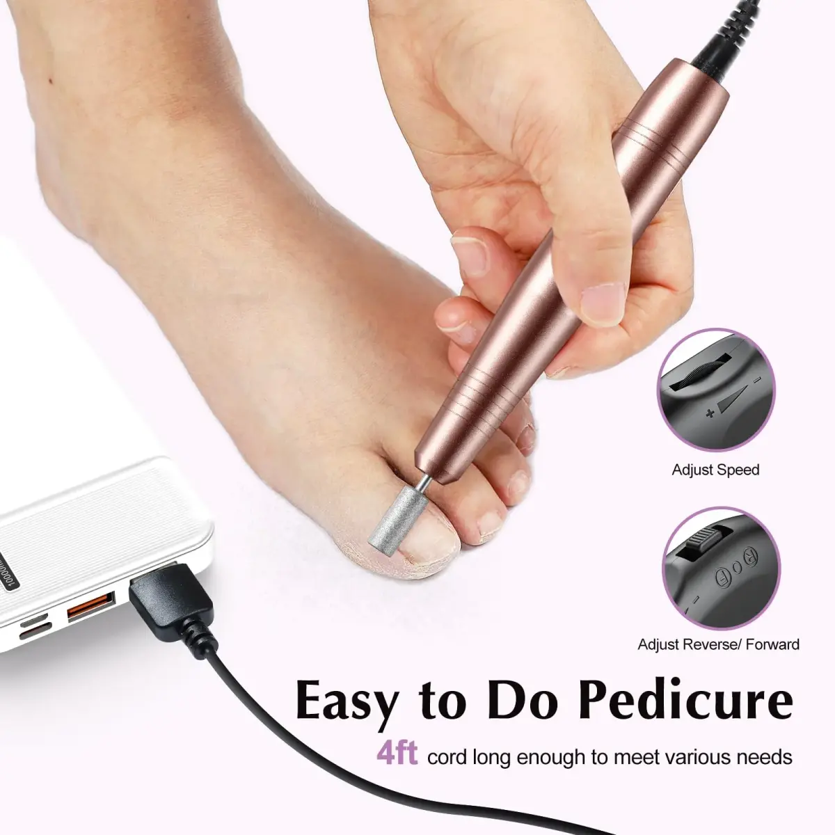 COSLUS C40 Electric Nail Drill File Kit with 6 Bits & 31 Sanding Bands | Professional Acrylic Gel Manicure Pedicure Tool - view 5