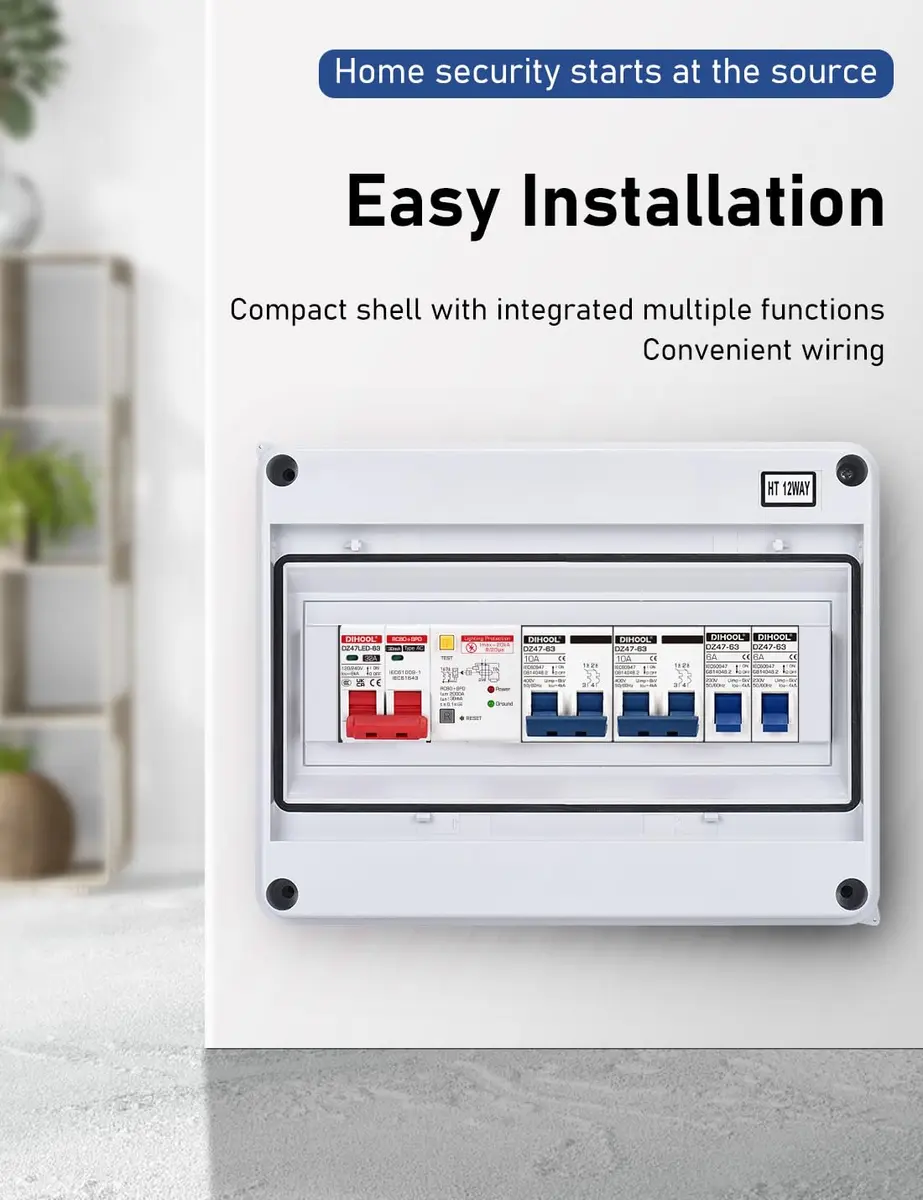 DIHOOL 120V 240V Circuit Breaker 32A | Residual Current & Surge Protection (120-240V AC, DIN Rail Mount, 2 Poles) - view 6