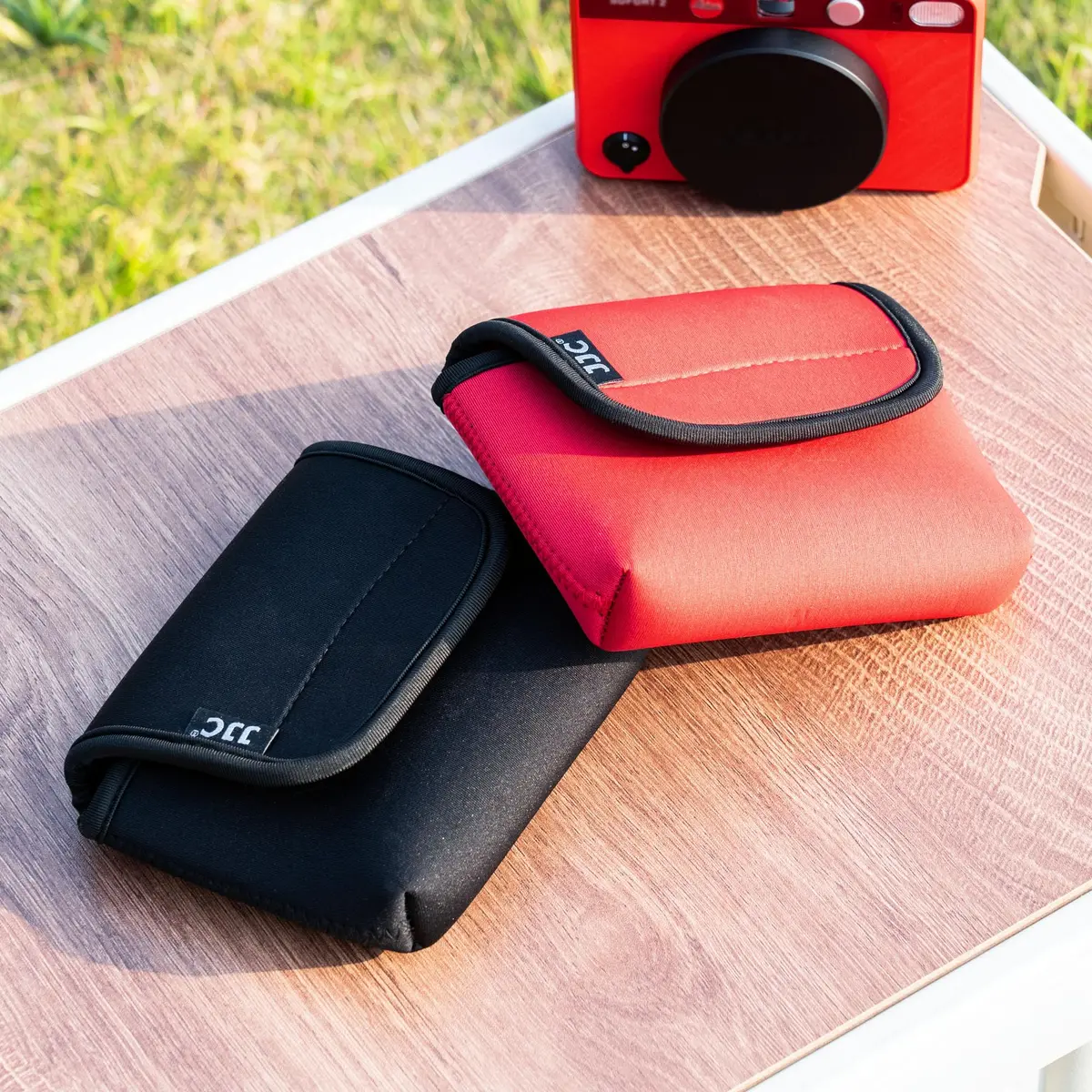 JJC Compact Camera Pouch Case for Leica Sofort 2, Fuji X Half, Kodak Ektar H35N, Pixpro WPZ2 | Black Neoprene with Touch-Fastening Flap - view 5