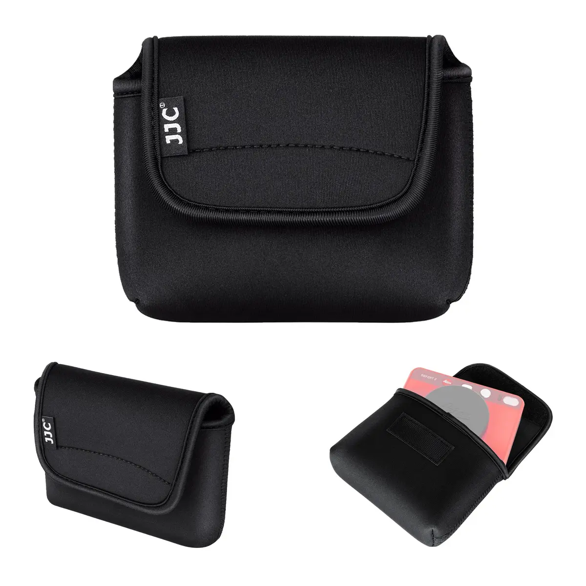 JJC Compact Camera Pouch Case for Leica Sofort 2, Fuji X Half, Kodak Ektar H35N, Pixpro WPZ2 | Black Neoprene with Touch-Fastening Flap - main product image