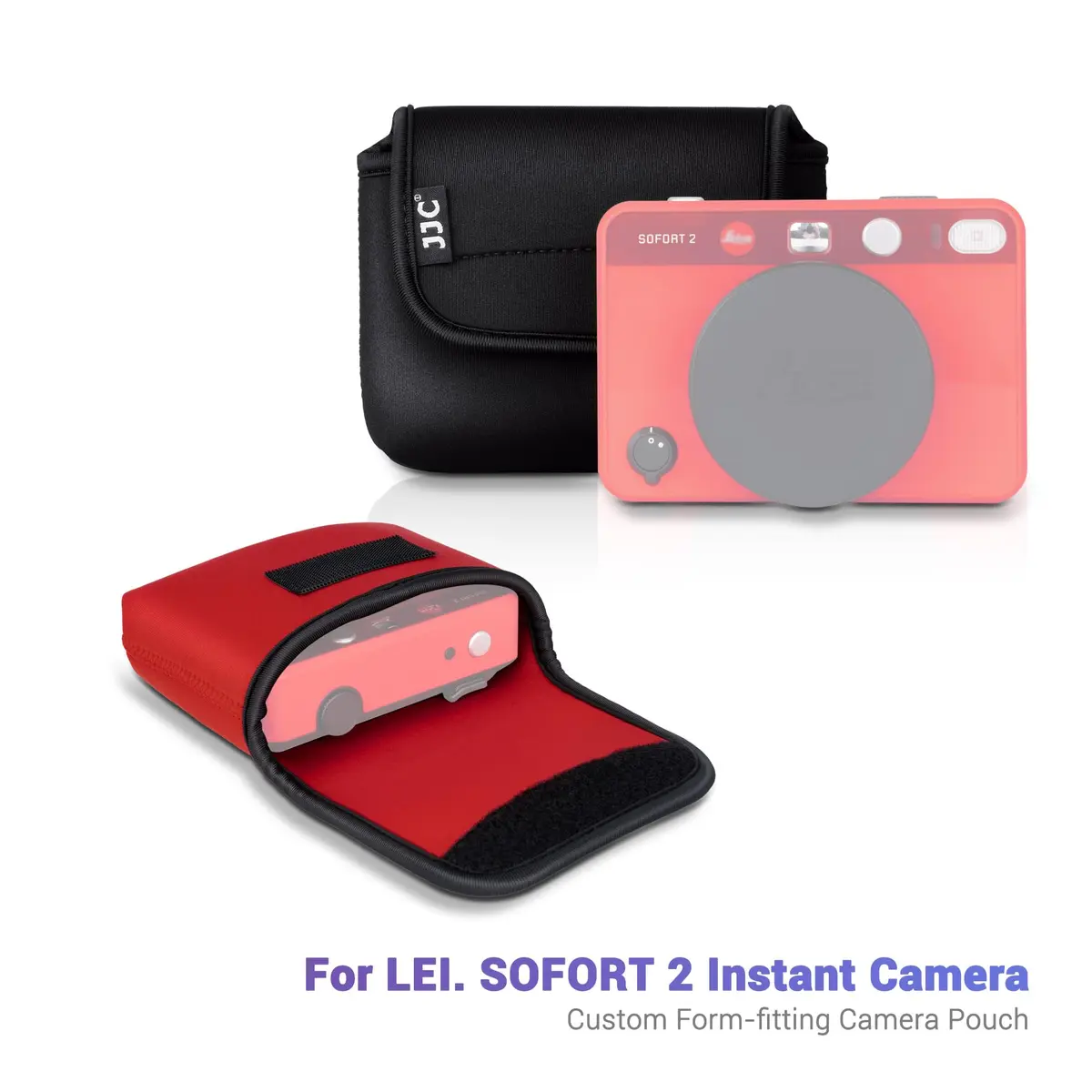 JJC Compact Camera Pouch Case for Leica Sofort 2, Fuji X Half, Kodak Ektar H35N, Pixpro WPZ2 | Black Neoprene with Touch-Fastening Flap - view 2
