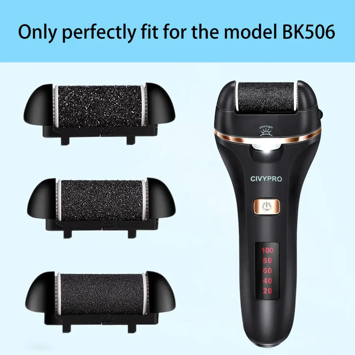 CIVYPRO Replacement Roller Heads for Electric Callus Remover BK-506, 3-Count (Extra Coarse, Regular Coarse, Gentle Coarse) | Foot Care Pedicure Tools - view 2