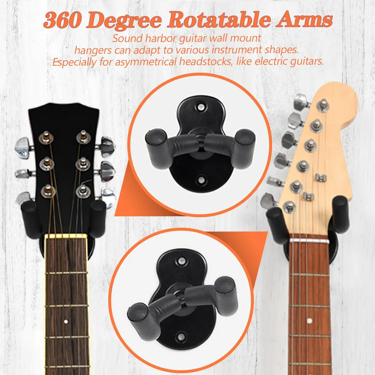 Sound harbor Guitar Wall Mount 10 Pack, Sturdy Metal Hook Stand for Acoustic, Electric Guitar, Banjo, Bass, Ukulele | Rotatable Arms - view 3