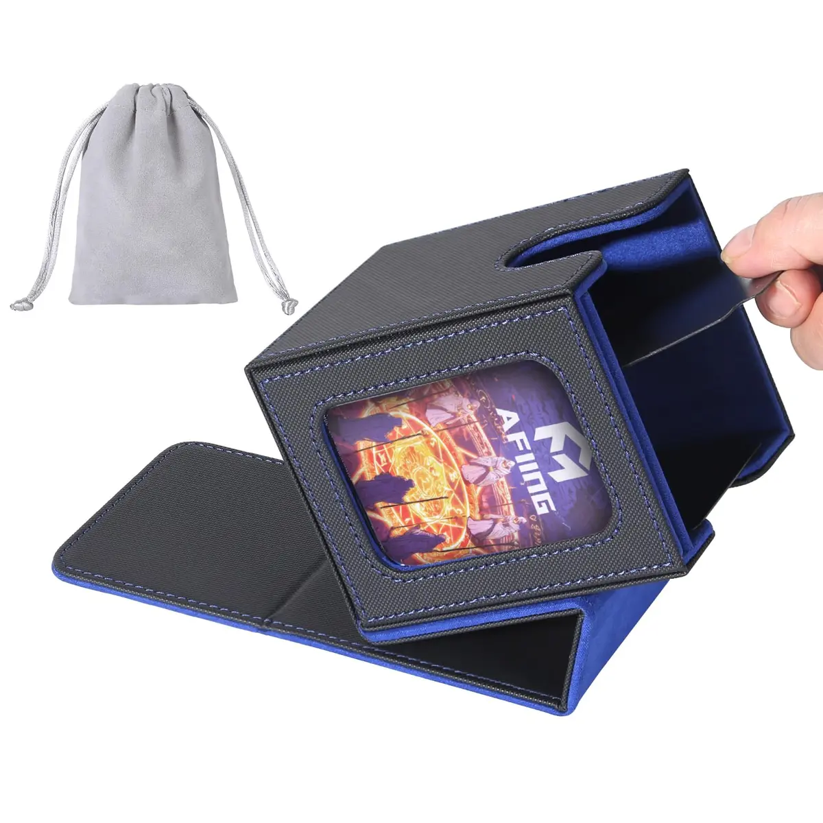 AFIING Commander Deck Box for 100 Double Sleeved Cards | Fits MTG EDH TCG with Side Window & Dividers - main product image