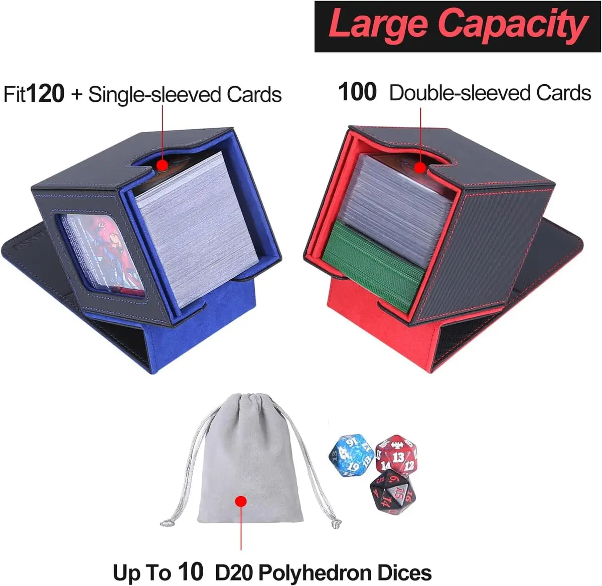 AFIING Commander Deck Box for 100 Double Sleeved Cards | Fits MTG EDH TCG with Side Window & Dividers - view 3