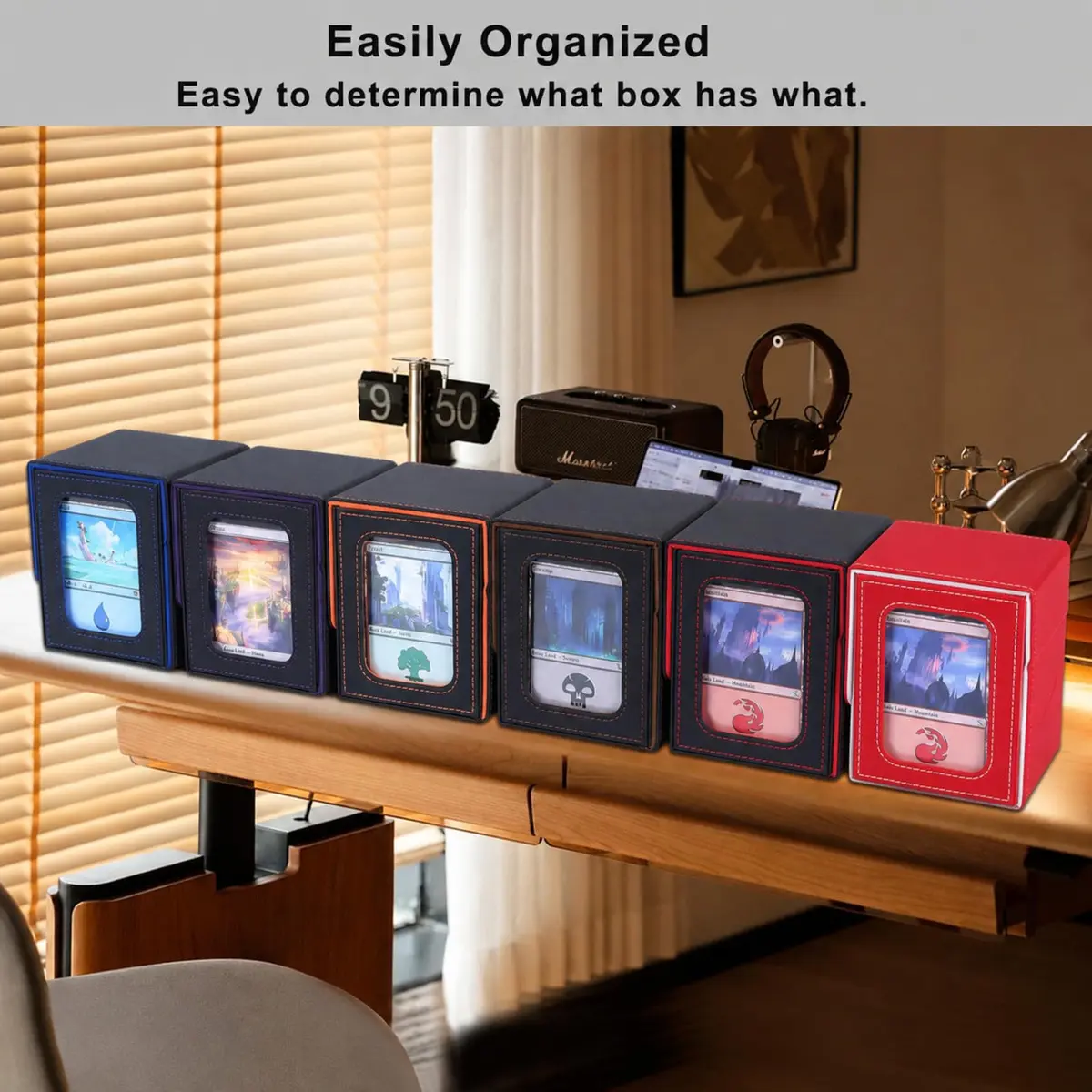 AFIING Commander Deck Box with Commander Display Window & Dice Bag, 100 Double-Sleeved Cards or 120 Single-Sleeved Cards, PU Leather, Magnetic Closure (Red/White) - view 4