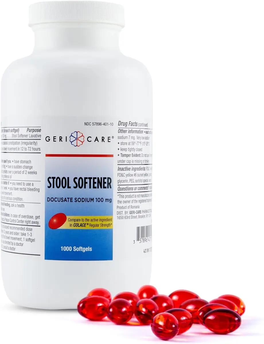 GeriCare Docusate Sodium Stool Softener 100mg | Gentle Adults Daily Laxative for Constipation - main product image