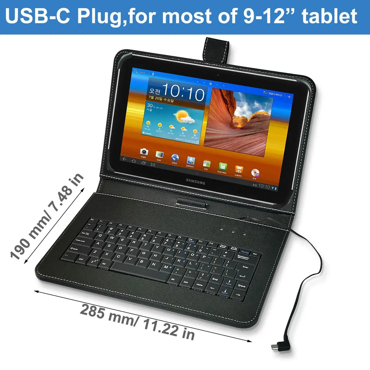 ENJOY-UNIQUE Black QWERTY Keyboard Case for 9.7-11 inch Tablets | USB-C Port, PU Leather, Universal Fit - view 3
