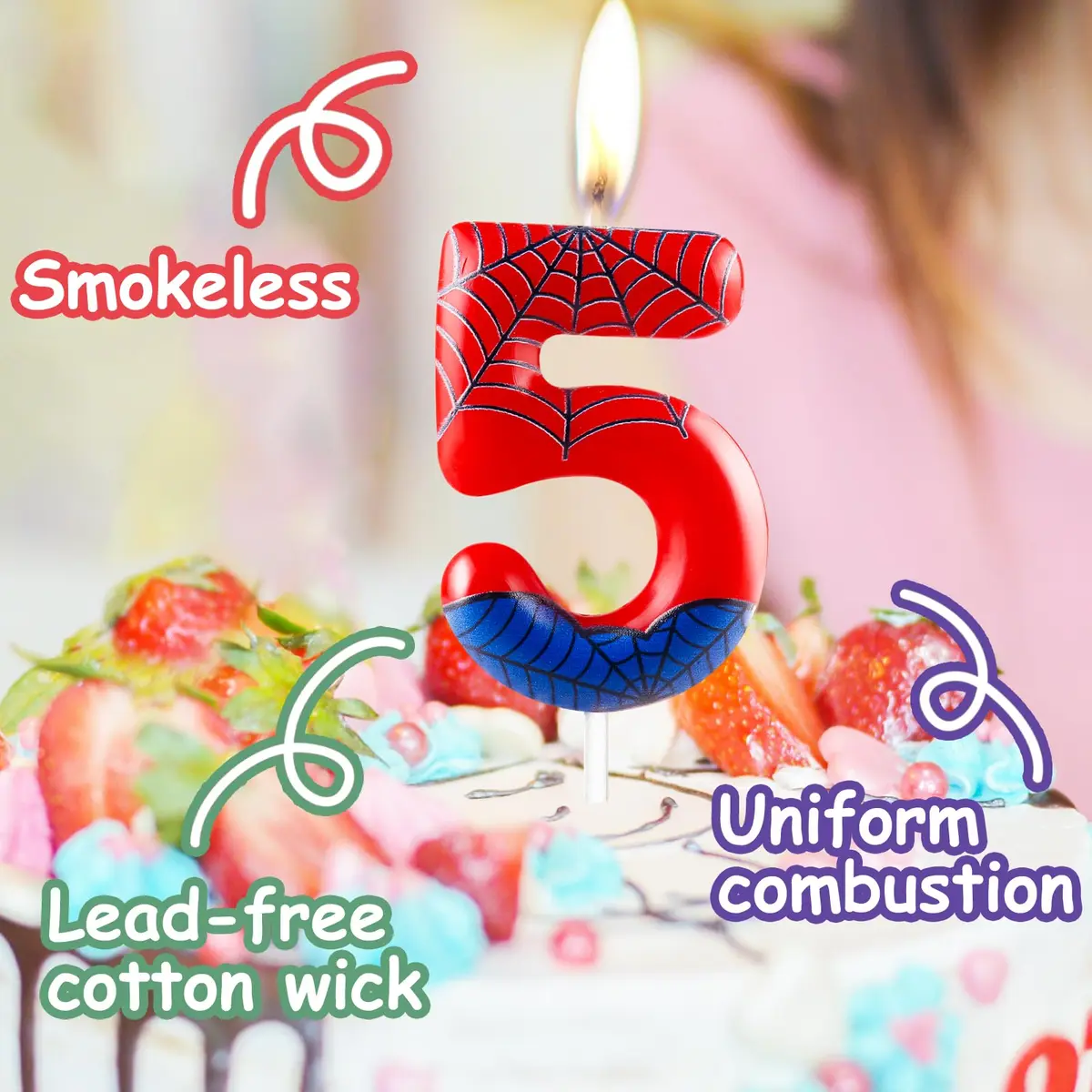 Hongplus 4th Birthday Candles Number 4 | Spider Cartoon Cake Topper for Kids & Adults - view 4
