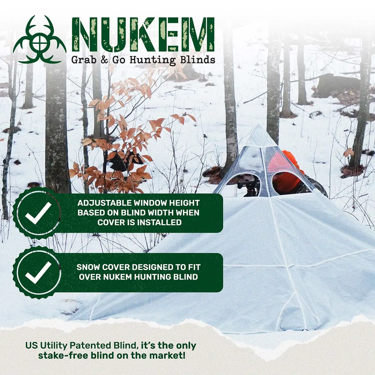 Nukem Snow Cover for Hunting Blinds - Solid White | Non-UV Reflective Material with Stubble Straps - view 5