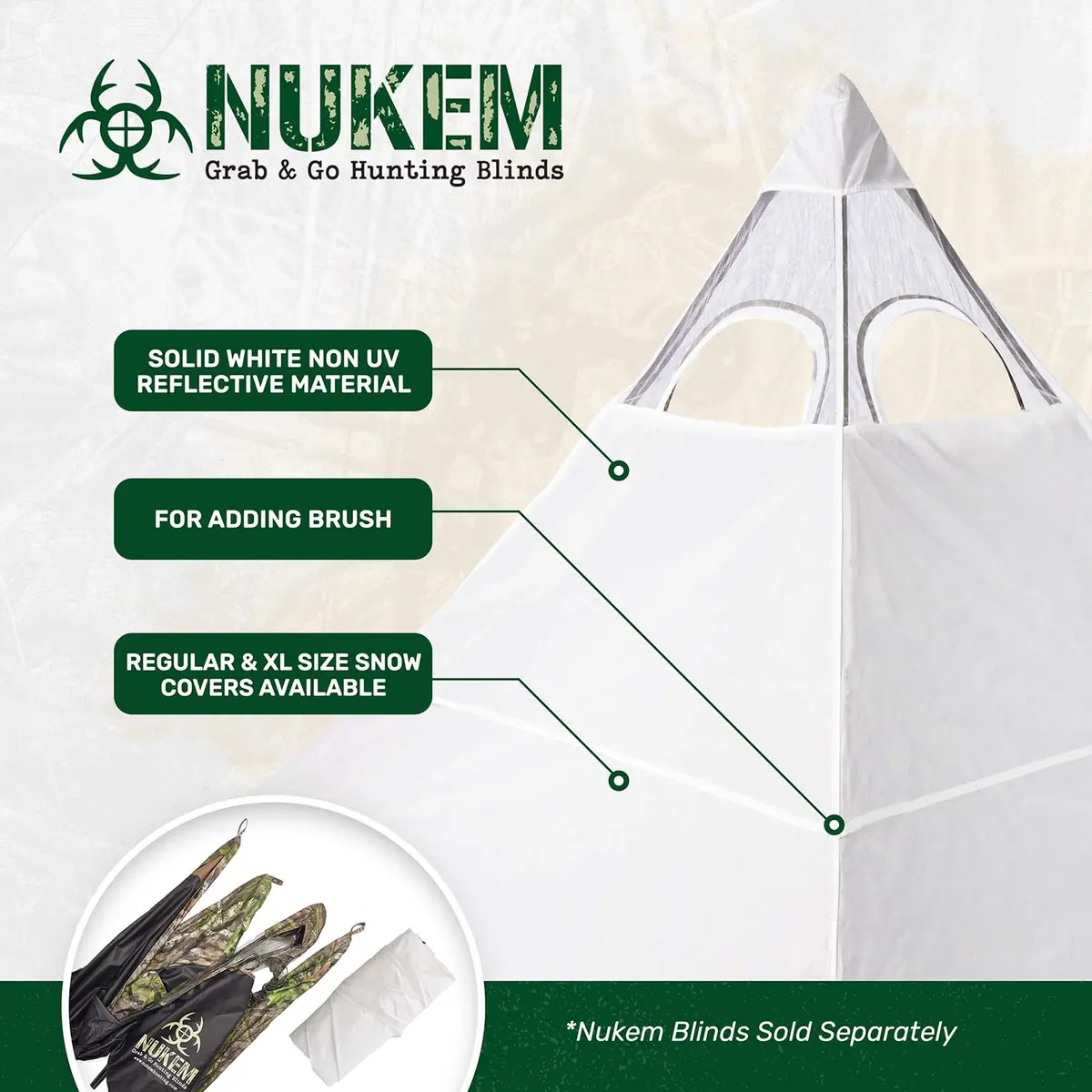 Nukem Snow Cover for Hunting Blinds - Solid White | Non-UV Reflective Material with Stubble Straps - view 2
