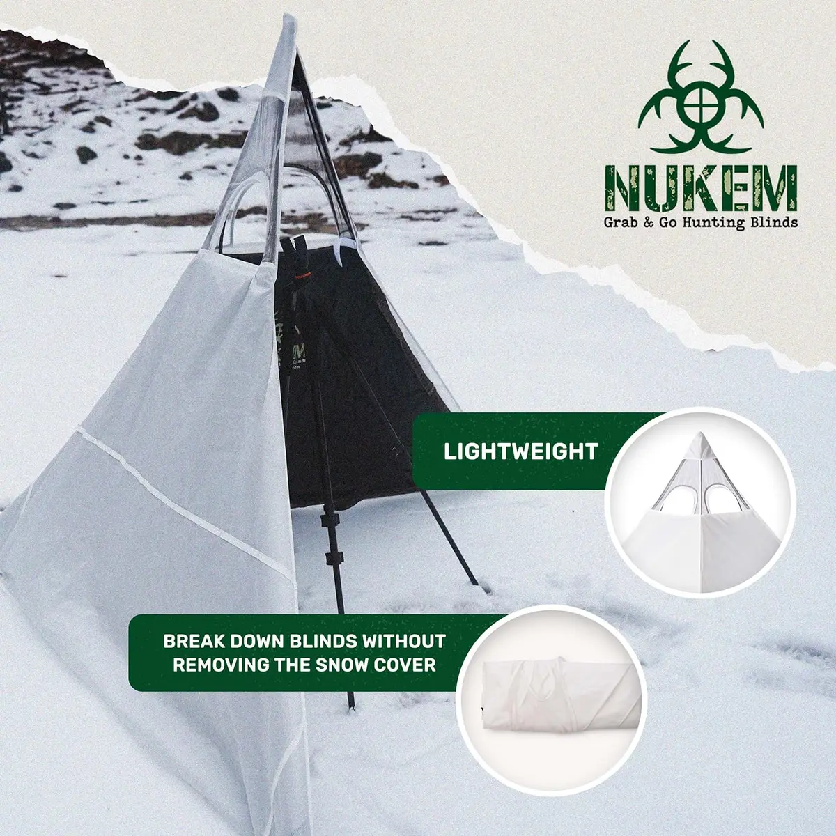 Nukem Snow Cover for Hunting Blinds - Solid White | Non-UV Reflective Material with Stubble Straps - view 3