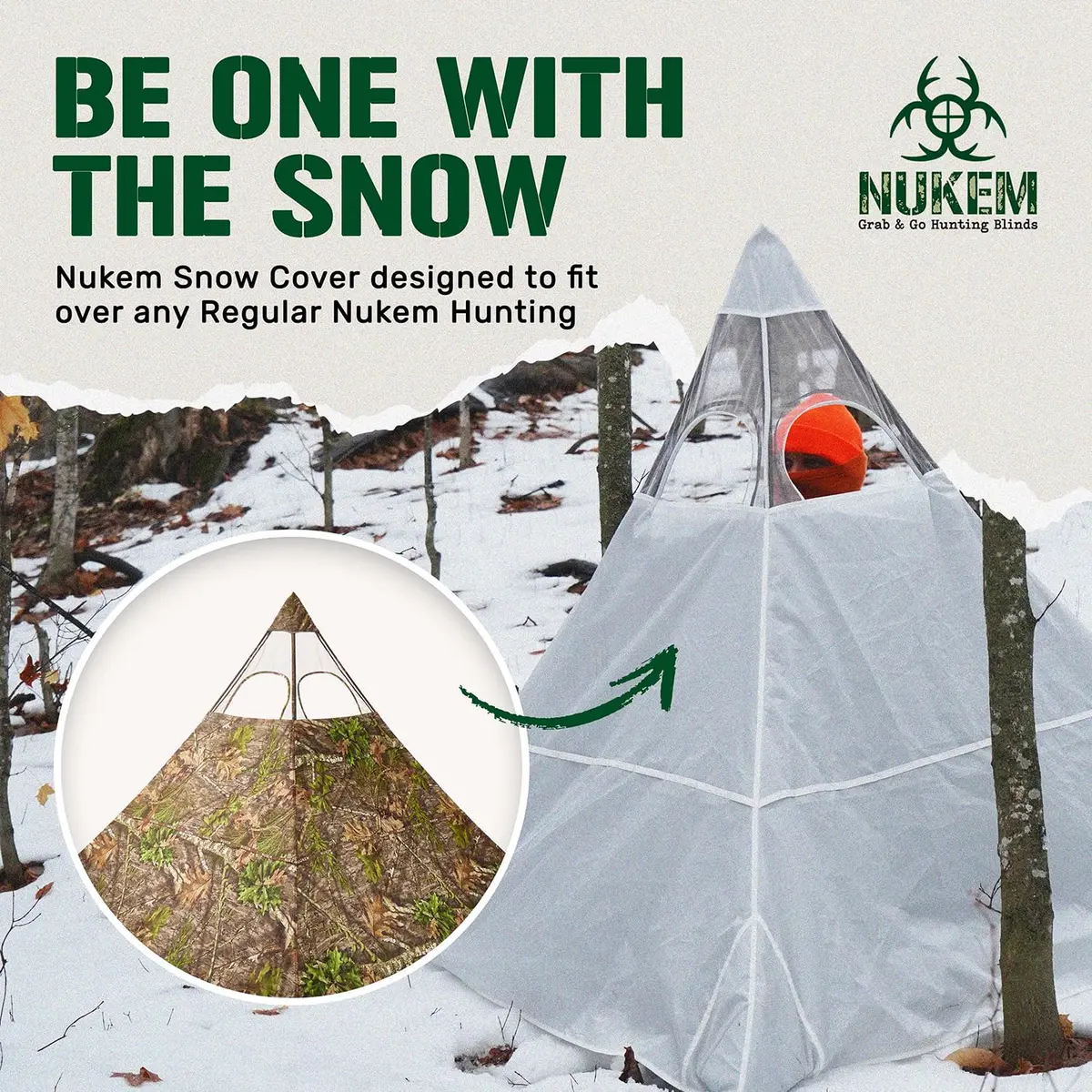 Nukem Snow Cover for Hunting Blinds - Solid White | Non-UV Reflective Material with Stubble Straps - view 4
