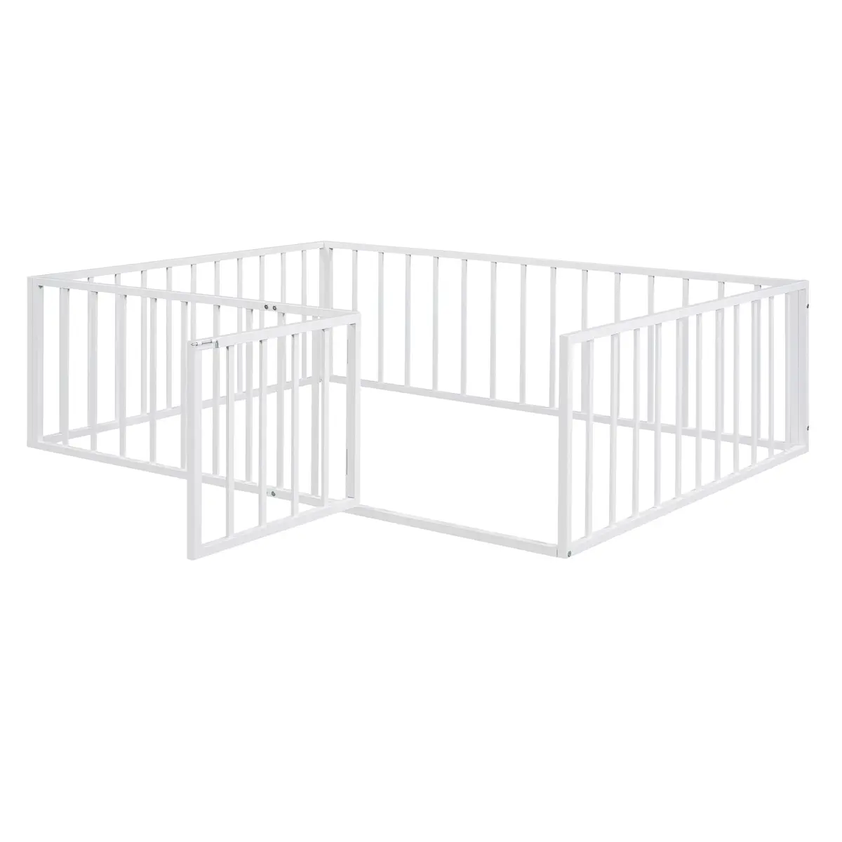 Brisca Full Size Metal Floor Bed Frame with Fence and Door | Versatile Montessori Kids Bed, No Box Spring Needed, Easy to Install, White - view 5