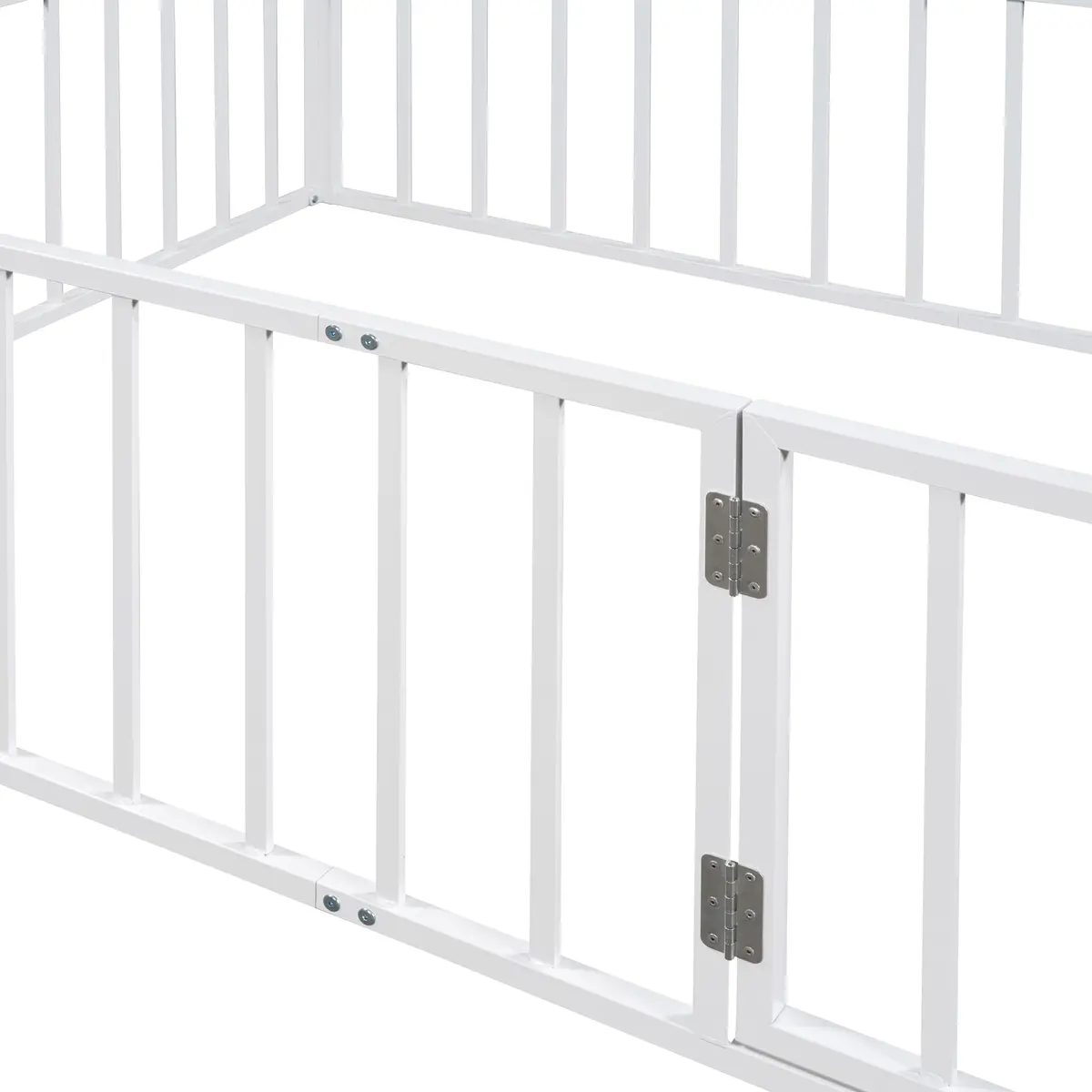 Brisca Full Size Metal Floor Bed Frame with Fence and Door | Versatile Montessori Kids Bed, No Box Spring Needed, Easy to Install, White - view 6