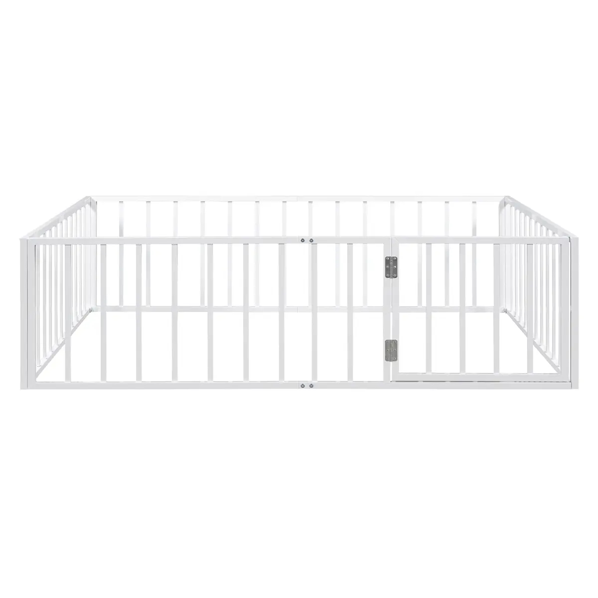 Brisca Full Size Metal Floor Bed Frame with Fence and Door | Versatile Montessori Kids Bed, No Box Spring Needed, Easy to Install, White - view 4
