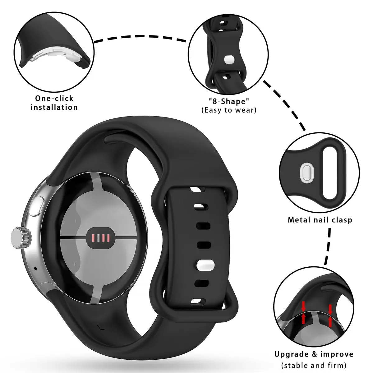 Eiavike Google Pixel Watch 41mm Silicone Band | Breathable, Soft & Durable for Unisex - view 2