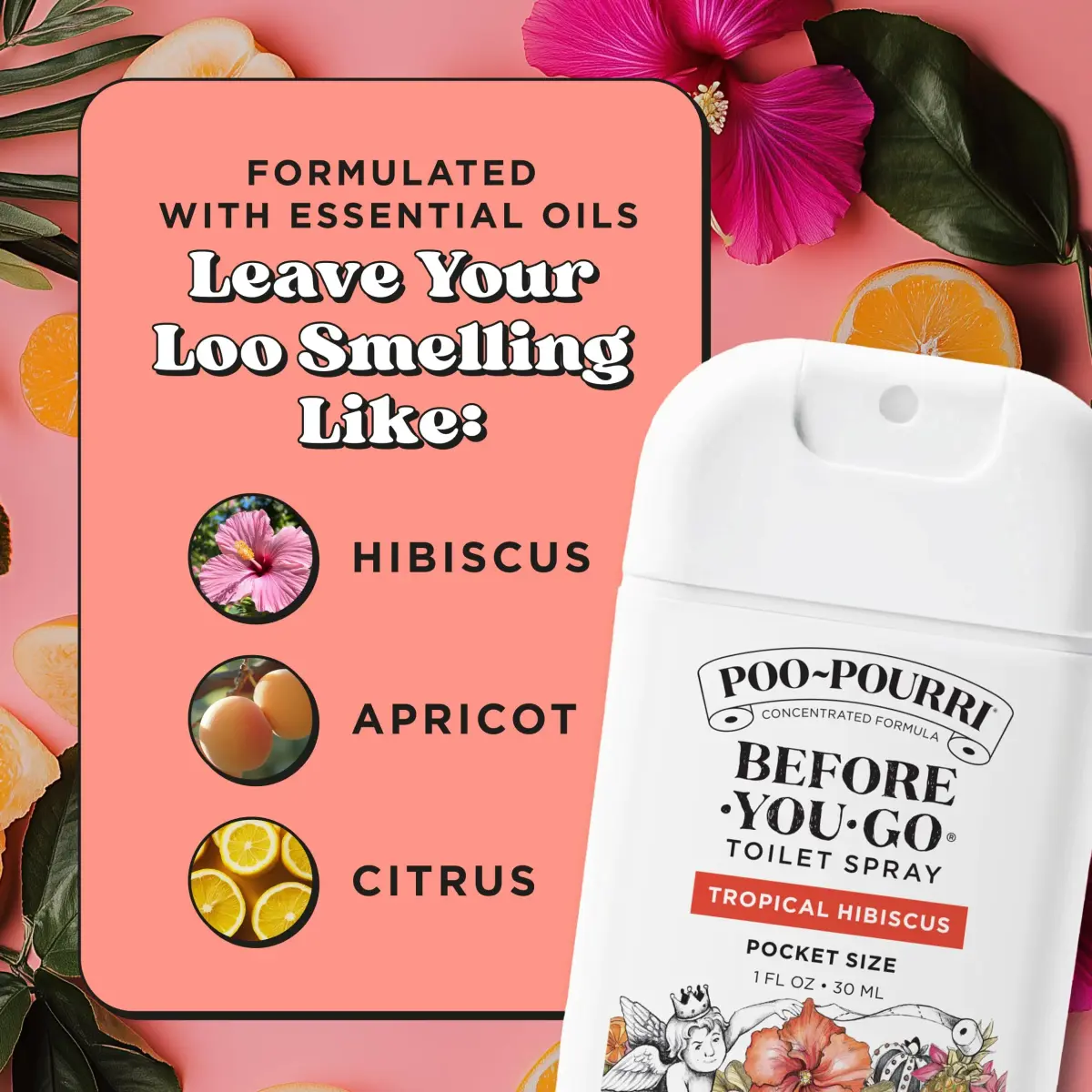 Poo-Pourri Tropical Hibiscus Pocket Toilet Spray 30ml (1 Fl Oz) | Essential Oils Odor Deodorizer - view 4