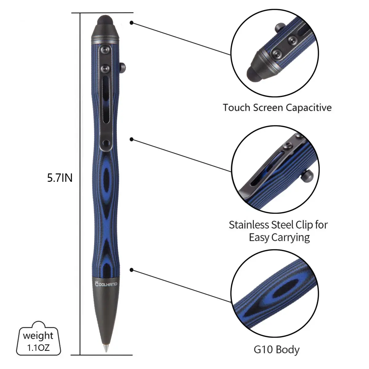 Cool Hand 5.7'' G10 EDC Bolt Action Pen, Touch Screen Stylus, Model 5375-N | Ergonomic large-hand grip, refillable, stylish navy - view 5