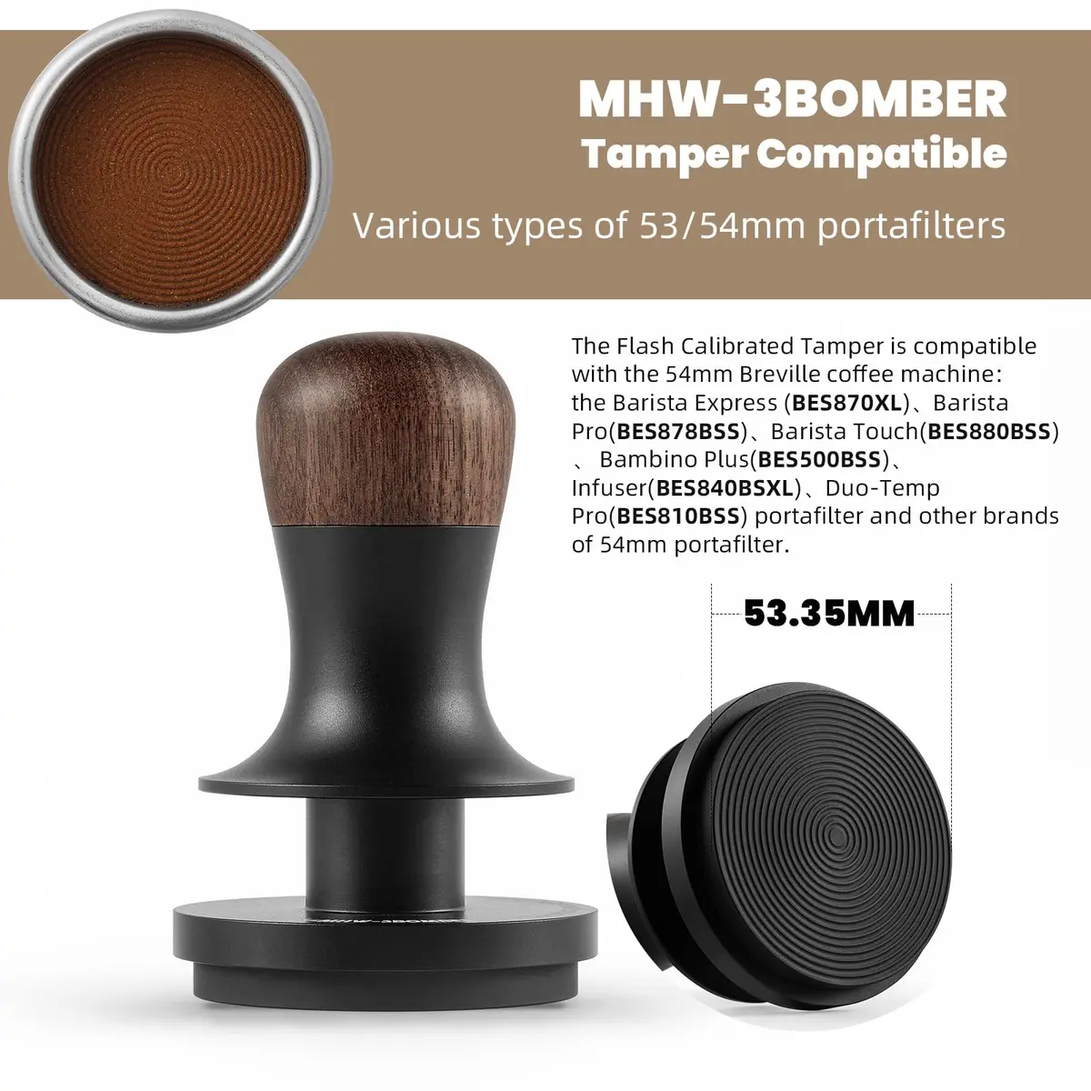 MHW-3BOMBER 53.35mm Espresso Coffee Tamper with Three Spring Loaded Calibrated Espresso Tamper 30lbs | Titanium Coating Black - view 8