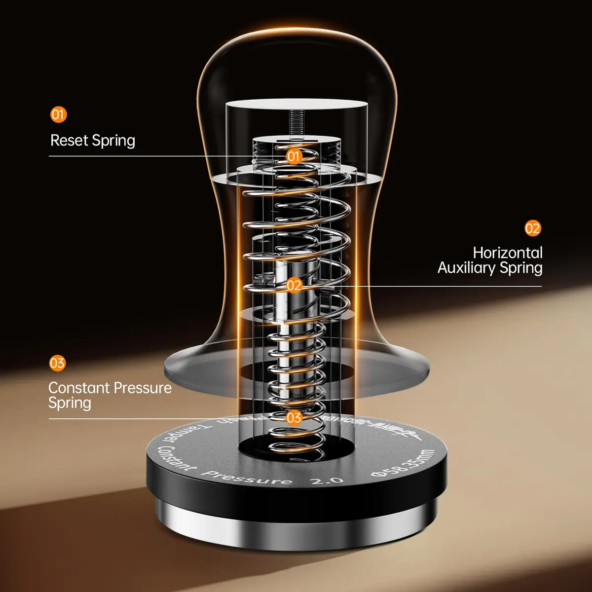 MHW-3BOMBER 53.35mm Espresso Coffee Tamper with Three Spring Loaded Calibrated Espresso Tamper 30lbs | Titanium Coating Black - view 3