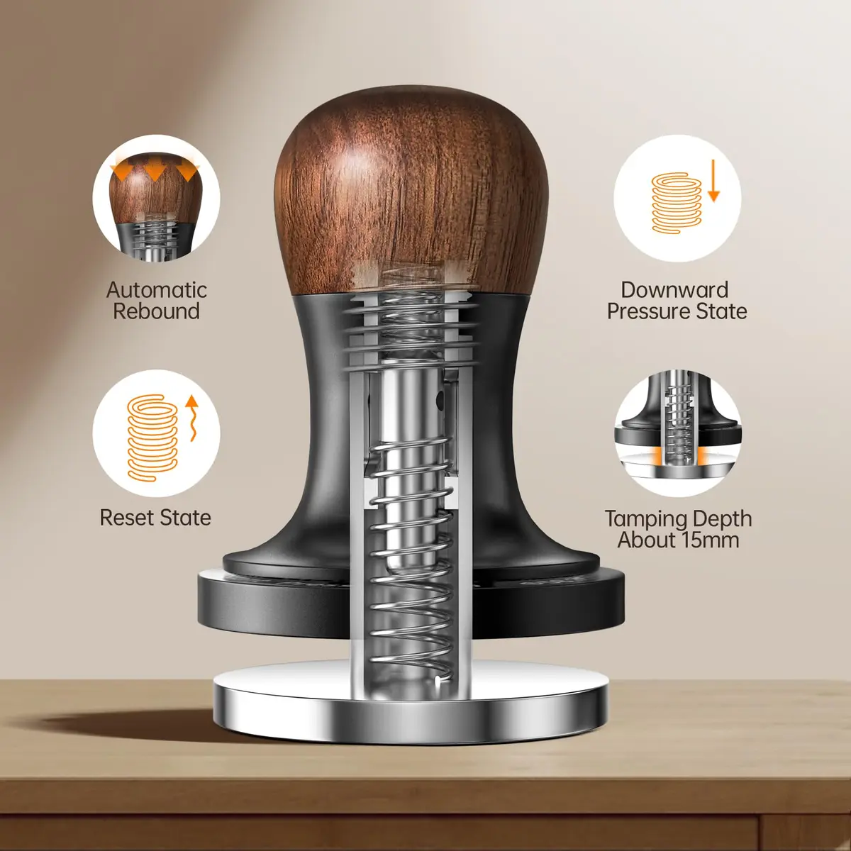 MHW-3BOMBER 53.35mm Espresso Coffee Tamper with Three Spring Loaded Calibrated Espresso Tamper 30lbs | Titanium Coating Black - view 4