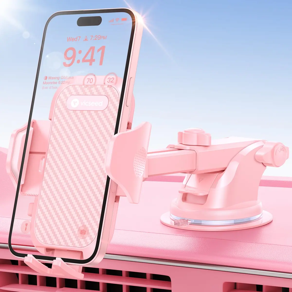 VICSEED Pink Portable Electronic Device Mount | Rally Racing-Grade Stability, 360° Rotatable, Heavy-Duty Suction (4.84-6.93 inch) - main product image
