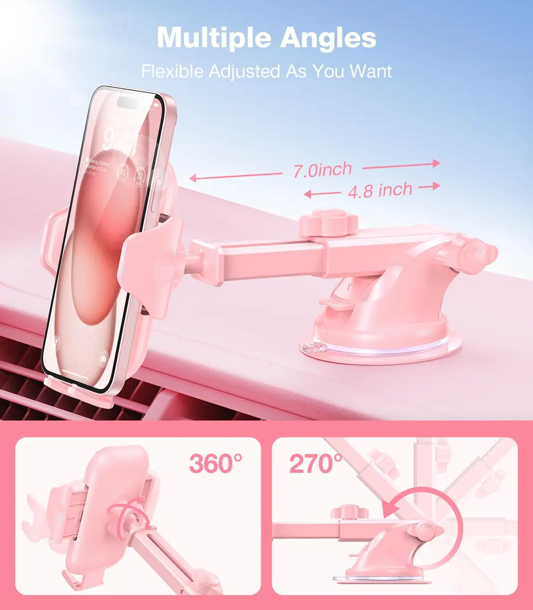VICSEED Pink Portable Electronic Device Mount | Rally Racing-Grade Stability, 360° Rotatable, Heavy-Duty Suction (4.84-6.93 inch) - view 5