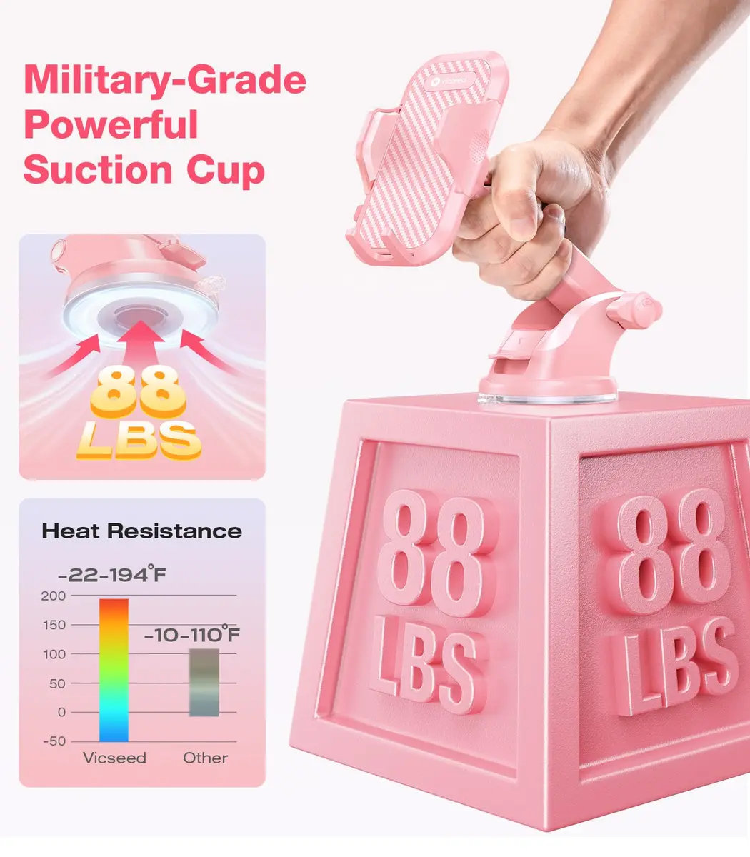 VICSEED Pink Portable Electronic Device Mount | Rally Racing-Grade Stability, 360° Rotatable, Heavy-Duty Suction (4.84-6.93 inch) - view 2