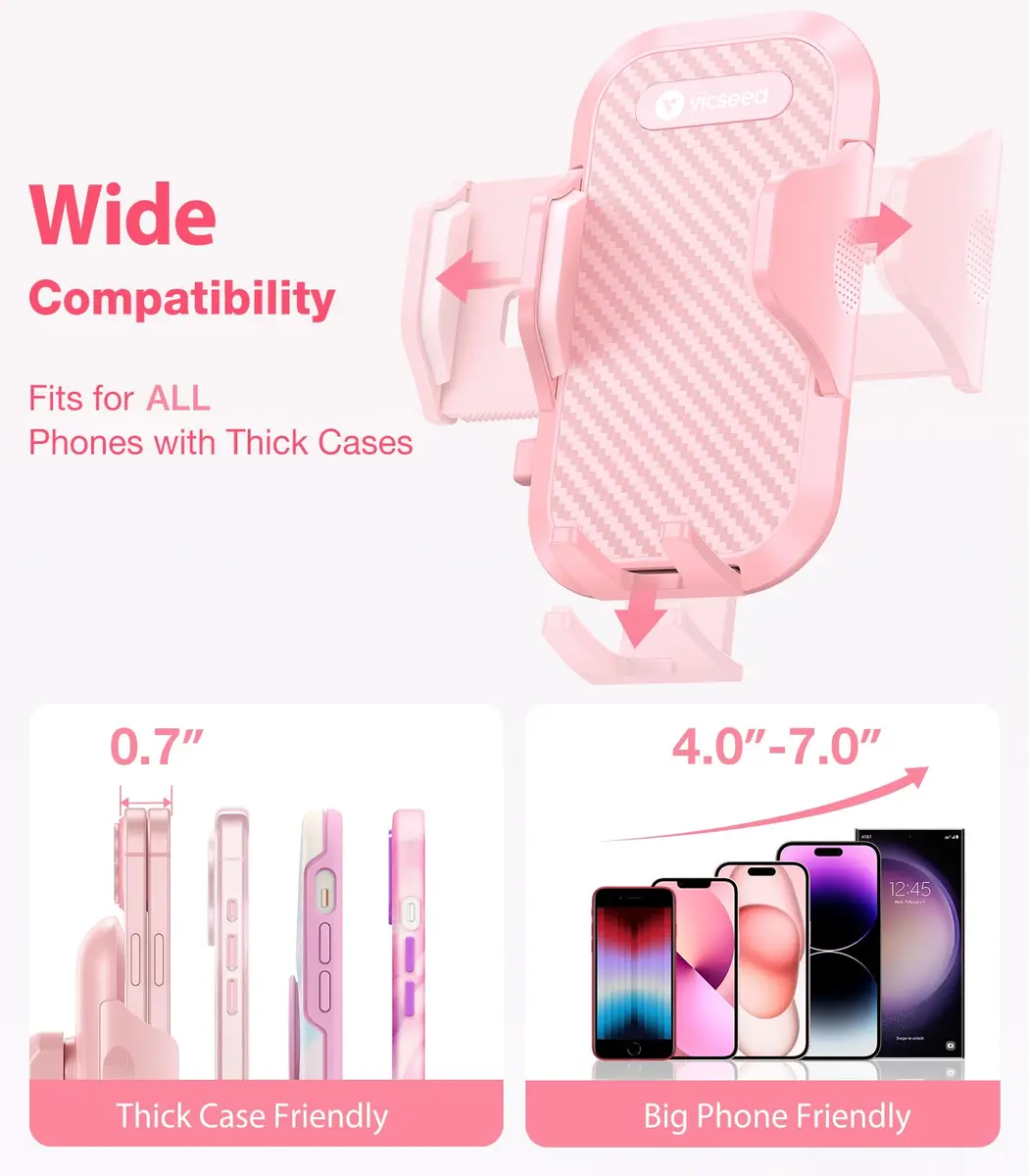 VICSEED Pink Portable Electronic Device Mount | Rally Racing-Grade Stability, 360° Rotatable, Heavy-Duty Suction (4.84-6.93 inch) - view 4
