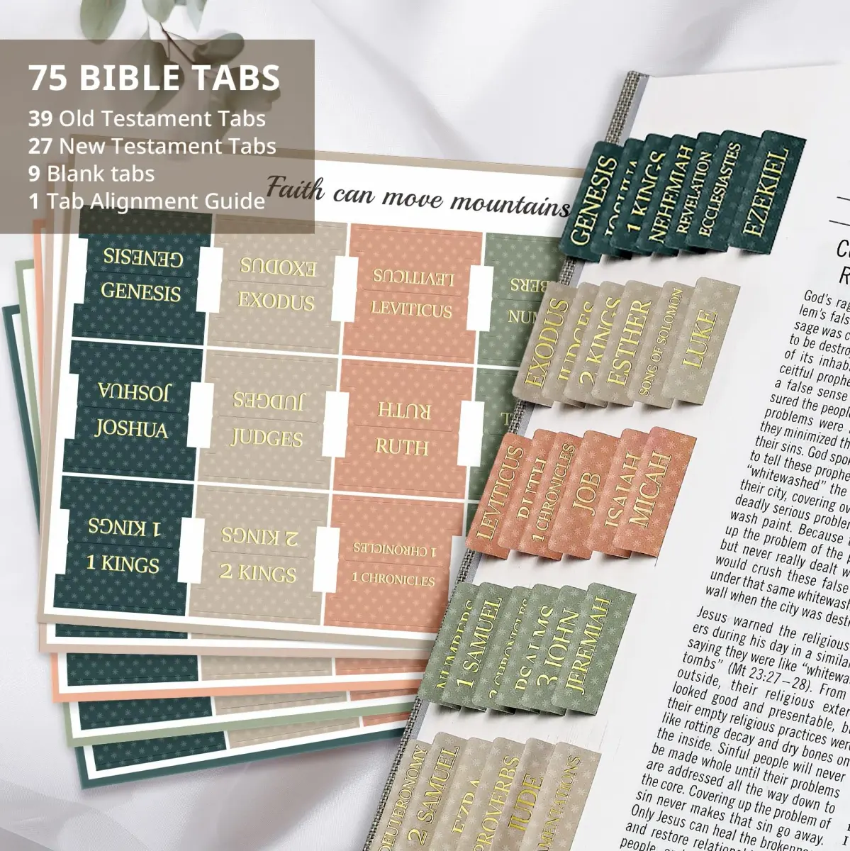 Taja Bible Tabs, 75 Large Print Index Tabs for Old & New Testament | Boho-Inspired Design - view 2