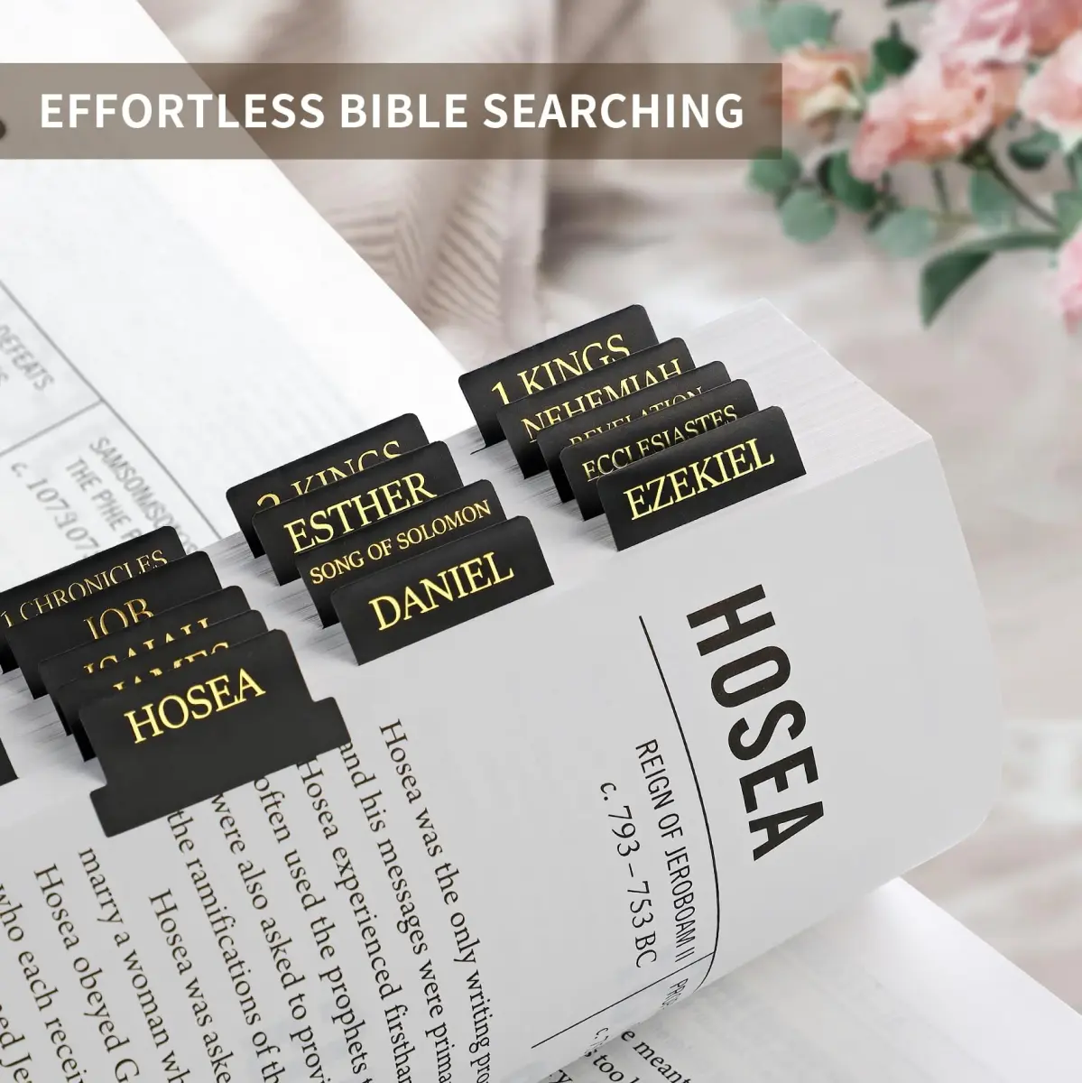 Taja Bible Tabs for Women & Men, Large Print Bible Index Tabs for Easy Navigation, Old & New Testament, 66 Tabs + 9 Blank - Black - view 3