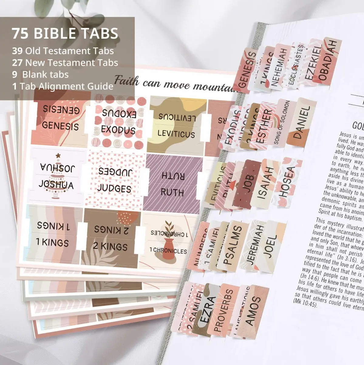 Taja Large Print Bible Tabs for Women & Men, 75 Tabs | Boho Cappuccino Color - view 2