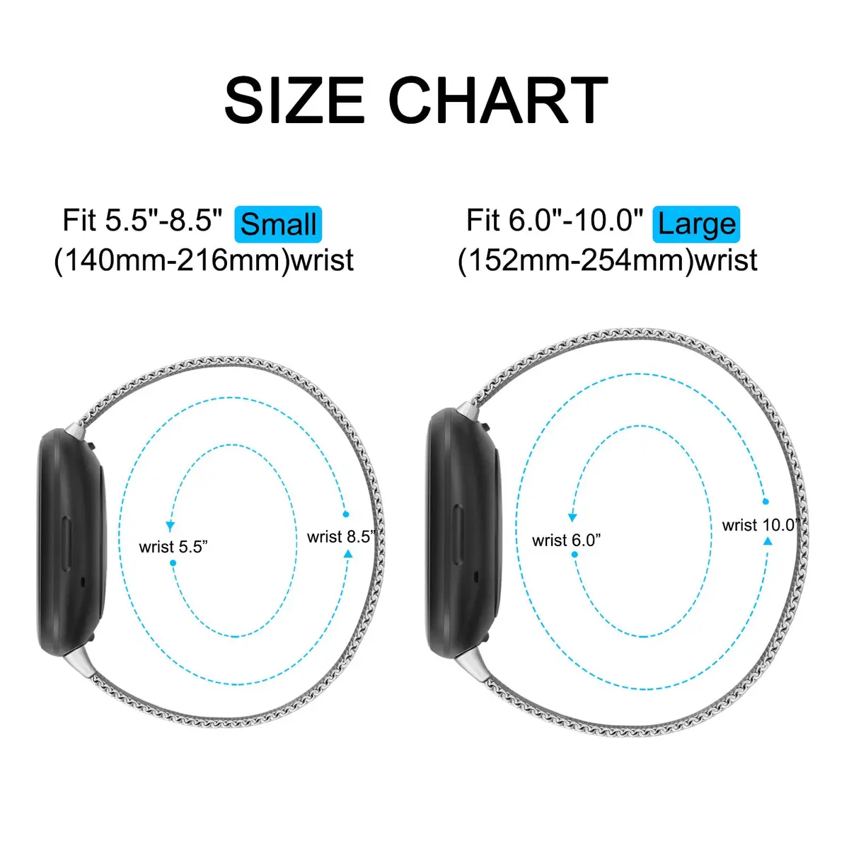 AK Metal Band Compatible with Fitbit Sense 2 / Versa 4 / Versa 3, Stainless Steel Mesh Loop Magnetic Replacement Strap for Smartwatch (Small, Starlight) - view 2