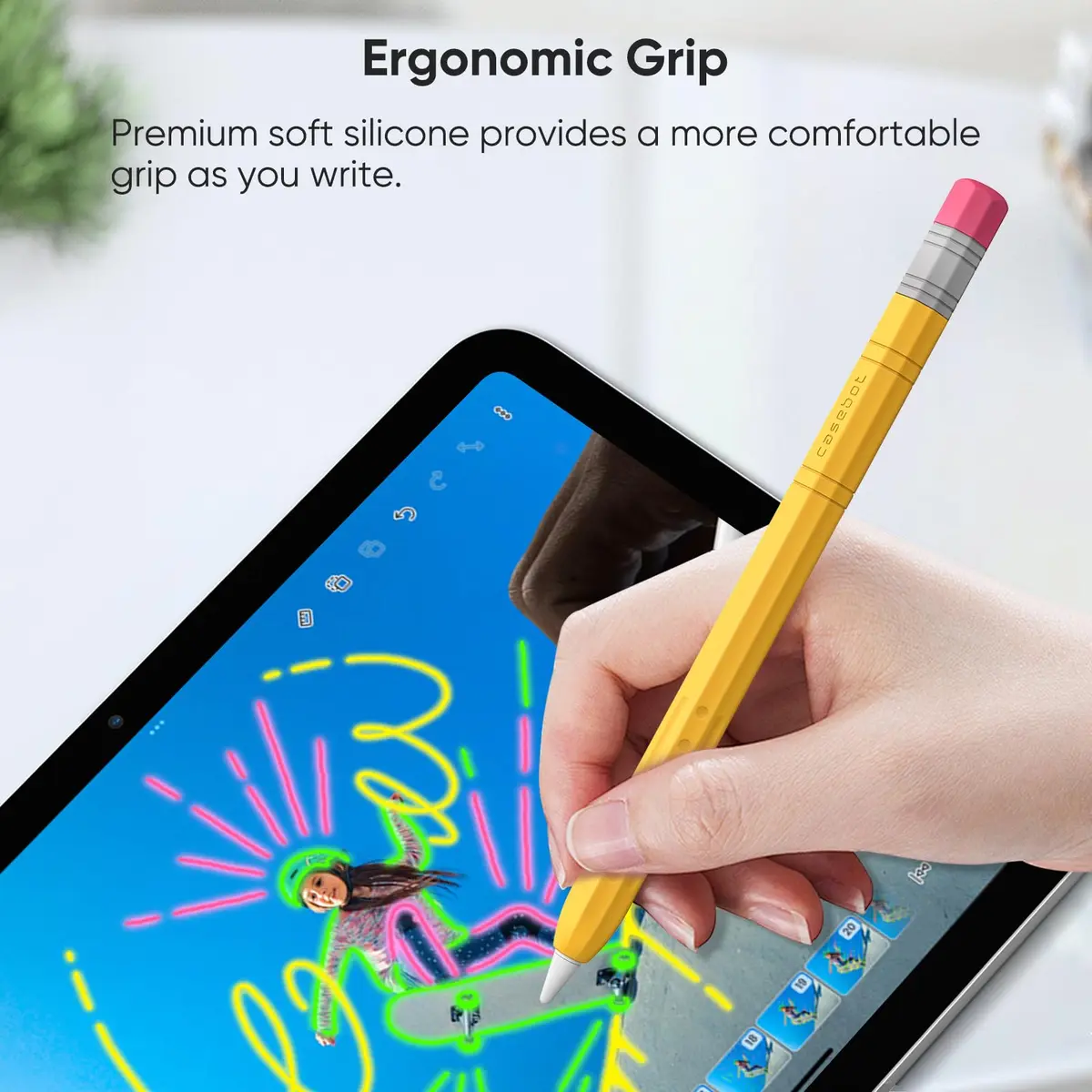 Fintie Soft Silicone Sleeve for Apple Pencil (USB-C), Yellow | Lightweight Pen Protective Cover, Anti-Slip Grip, Ergonomic Design, Writing & Drawing Comfort, Supports Magnetic Attachment - view 5