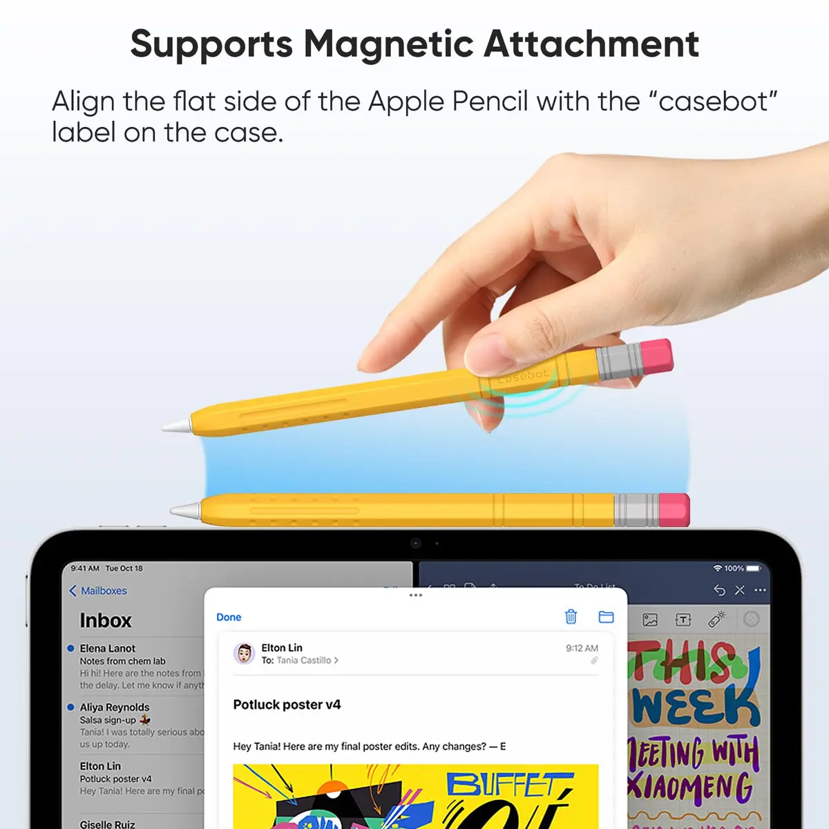 Fintie Soft Silicone Sleeve for Apple Pencil (USB-C), Yellow | Lightweight Pen Protective Cover, Anti-Slip Grip, Ergonomic Design, Writing & Drawing Comfort, Supports Magnetic Attachment - view 4