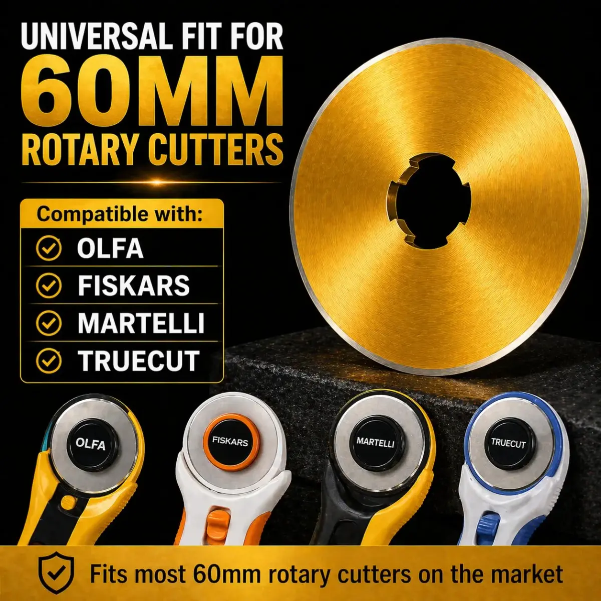 Kingsource 60mm Rotary Cutter Blades 10 Pack Titanium Coated SKS-7 Steel | Durable Replacement Blades for Quilting, Sewing, Fabric Cutting - view 4