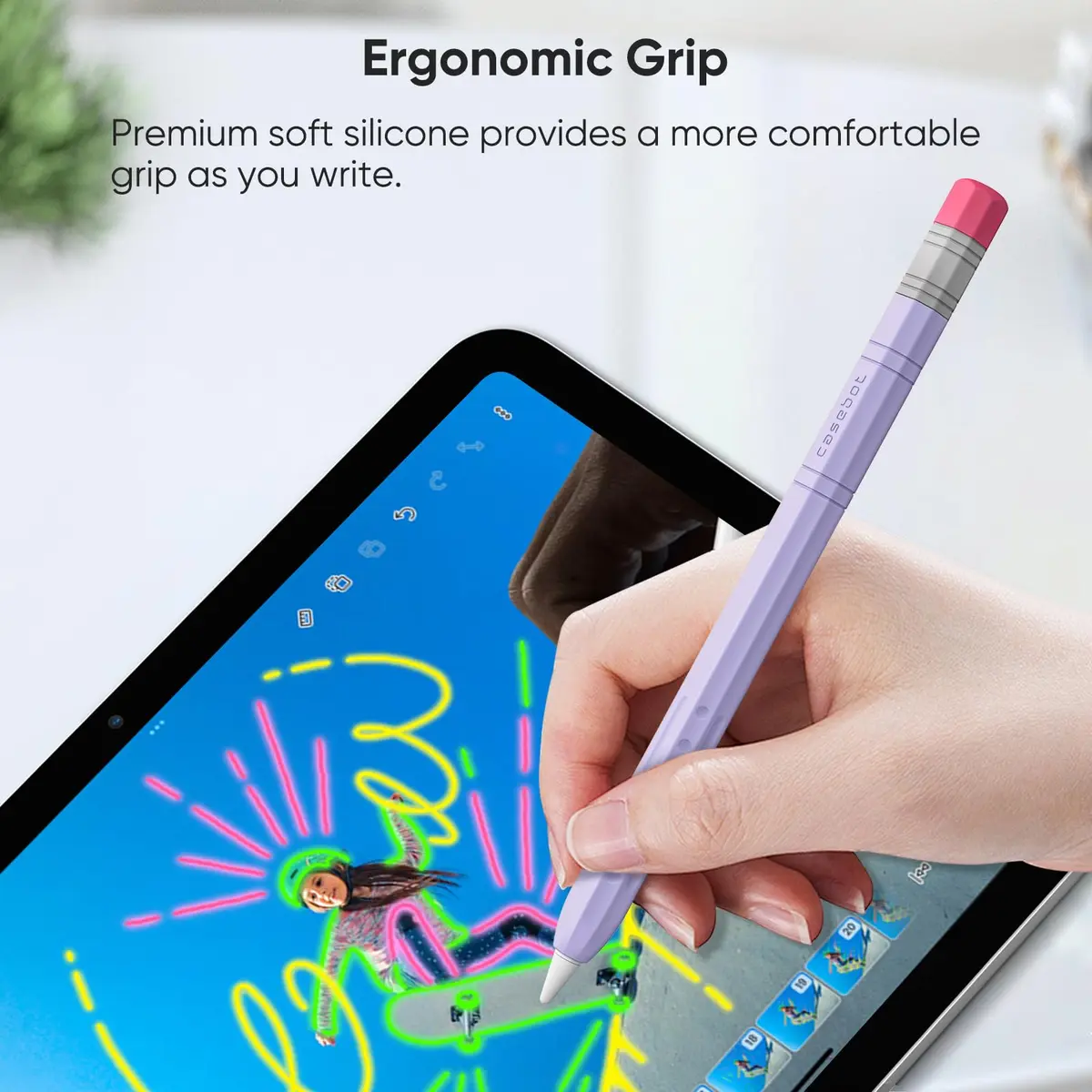 Fintie Soft Silicone Sleeve for Apple Pencil (USB-C) Lilac Purple | Lightweight Pen Protective Cover - view 5