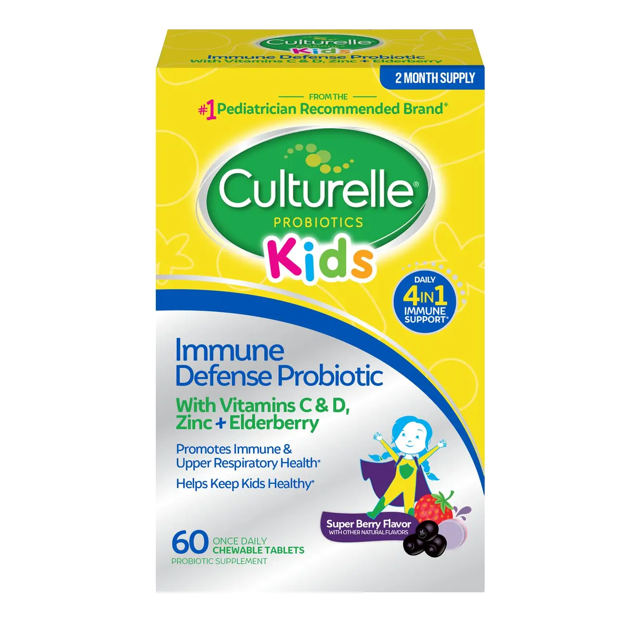 Culturelle Kids Daily Immune Defense Probiotic Chewables Ages 3+ 60 Count | Clinically Proven Probiotic Blend for Children - main product image