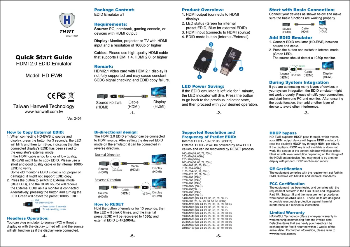 THWT HDMI 2.0 4K EDID Emulator (Model: HD-EWB) | Support Exact EDID Copy & Emulation, HDCP Passthrough, 4K@60Hz - view 10